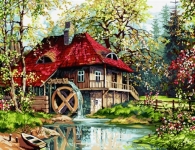Water mill in the springtime